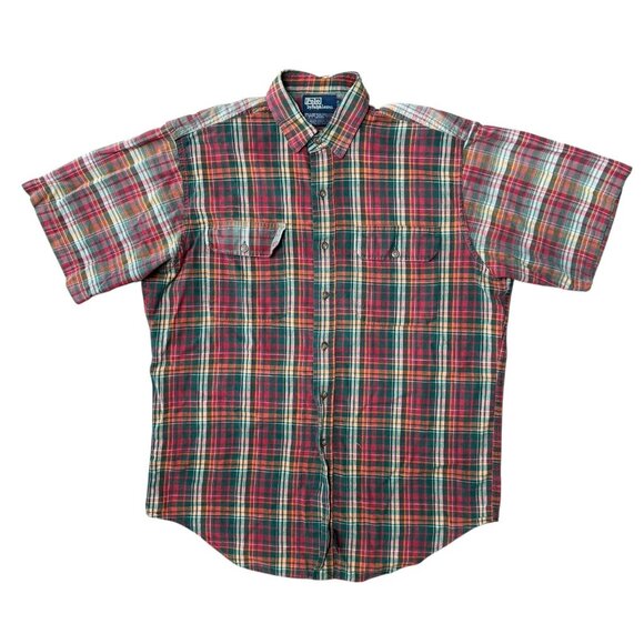 Polo Ralph Lauren Shirt Mens Large Indian Hunter Plaid Button Short Sleeve - Picture 1 of 5